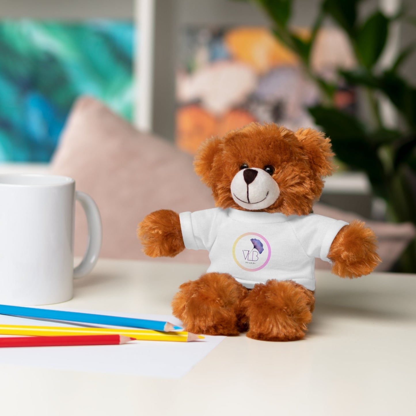 Stuffed bear mascot with customizable tee, perfect toy for children ages 3+, Vela mascots.