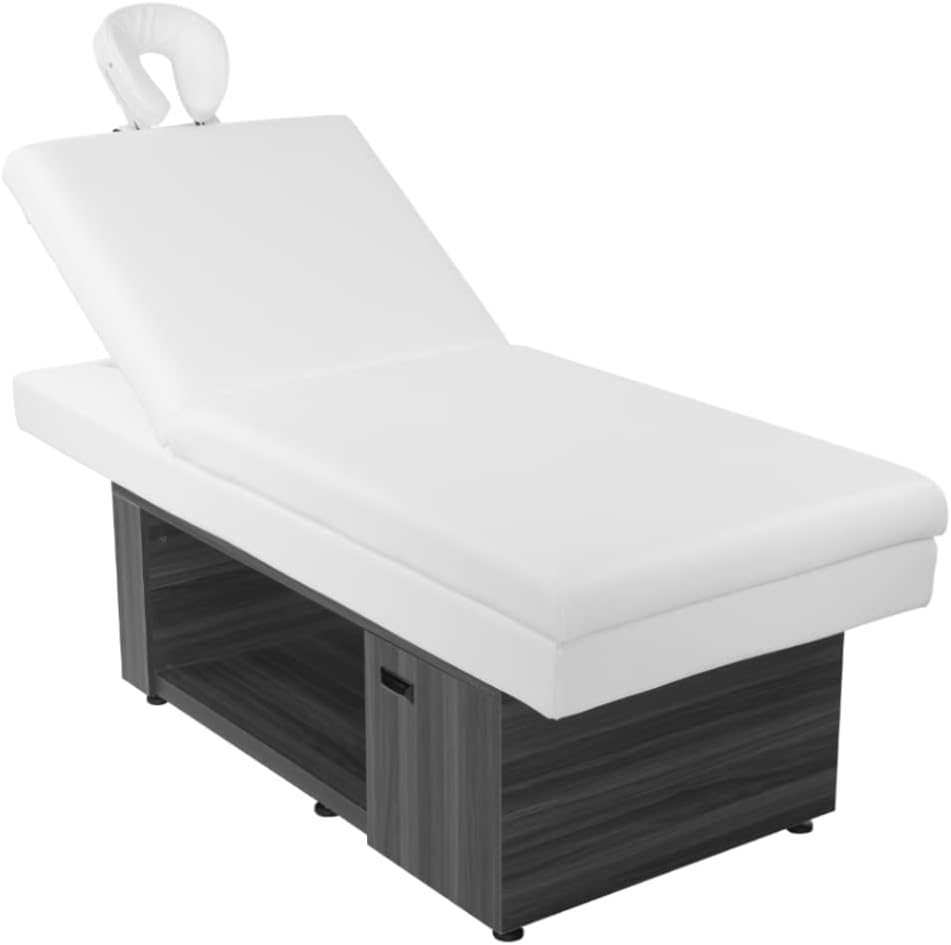 SKINACT Murade Massage Table with reclinable backrest in white.