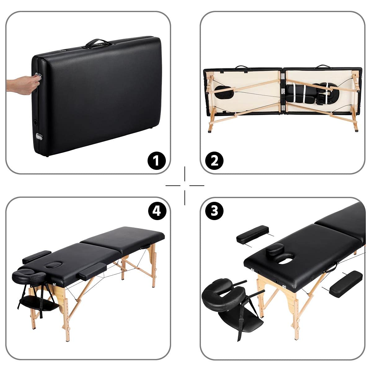 Yaheetech portable black massage table with adjustable headrest and foldable design.