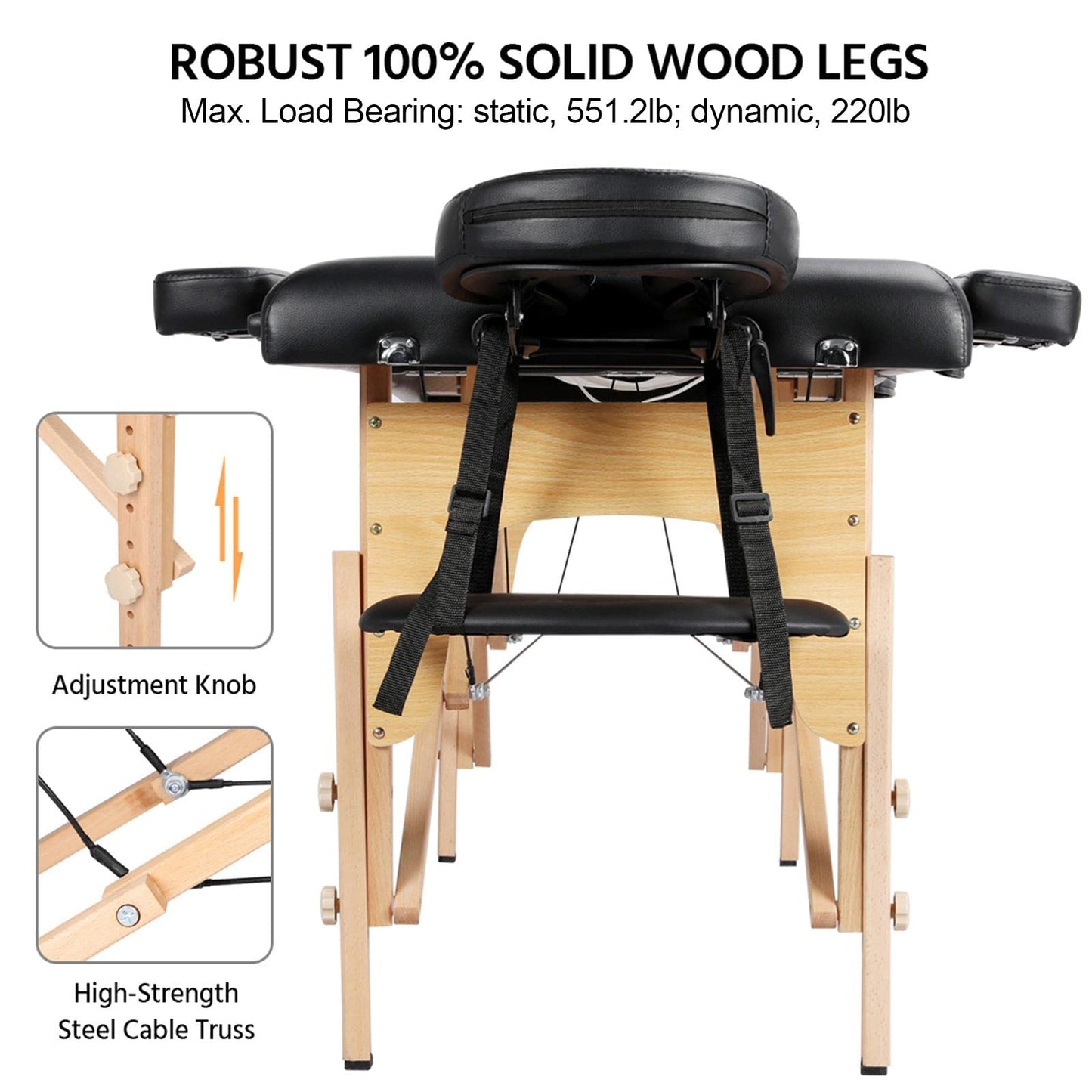 Yaheetech massage table with adjustable headrest and robust wood legs.